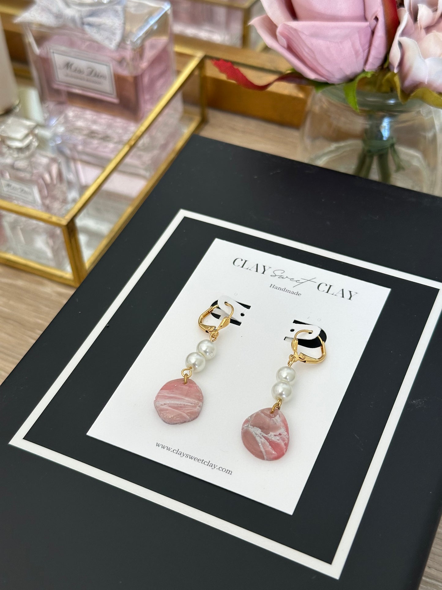 Rose Quartz + Pearl Earrings