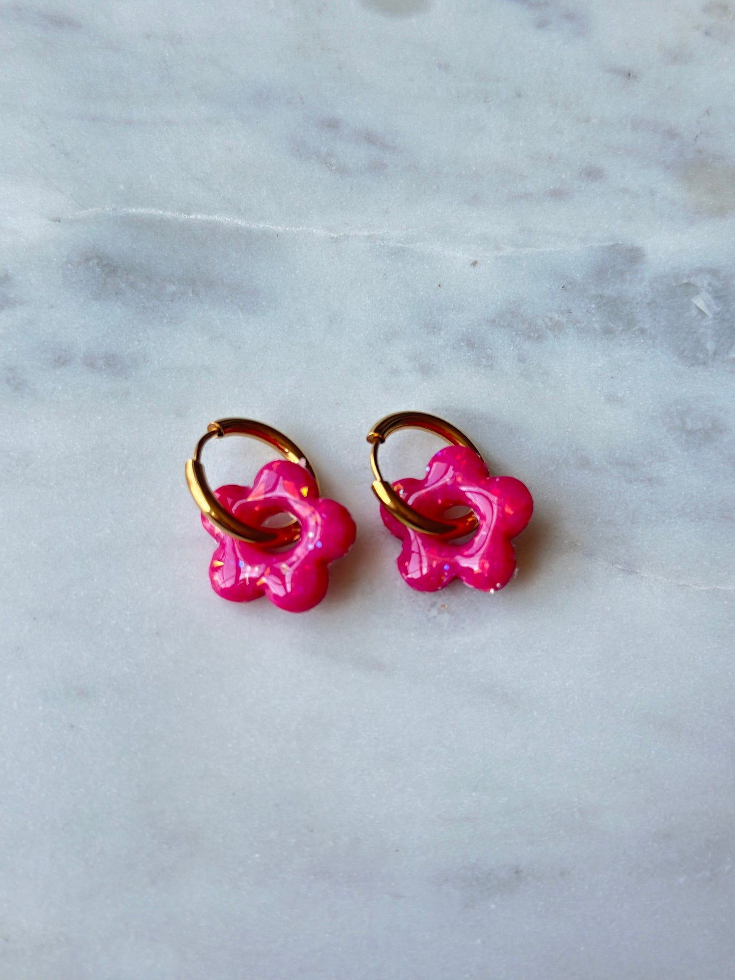 Opal Hoop Earrings - Dainty Flower