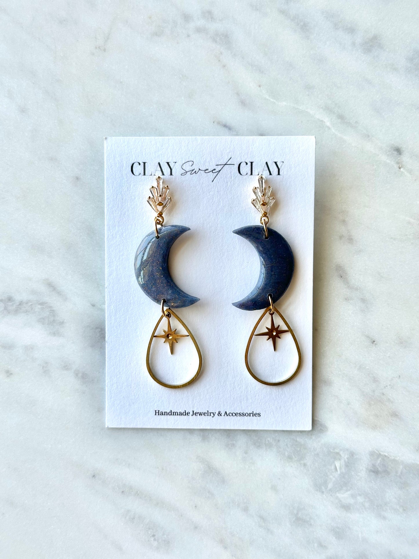 Lapis Lazuli Dangle Earrings - Crescent