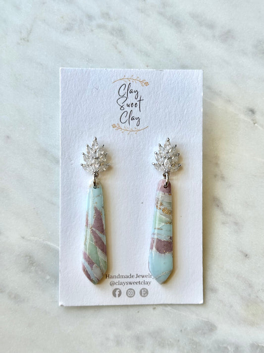 Mixed Marble Dangle Earrings - Elongated Shaped