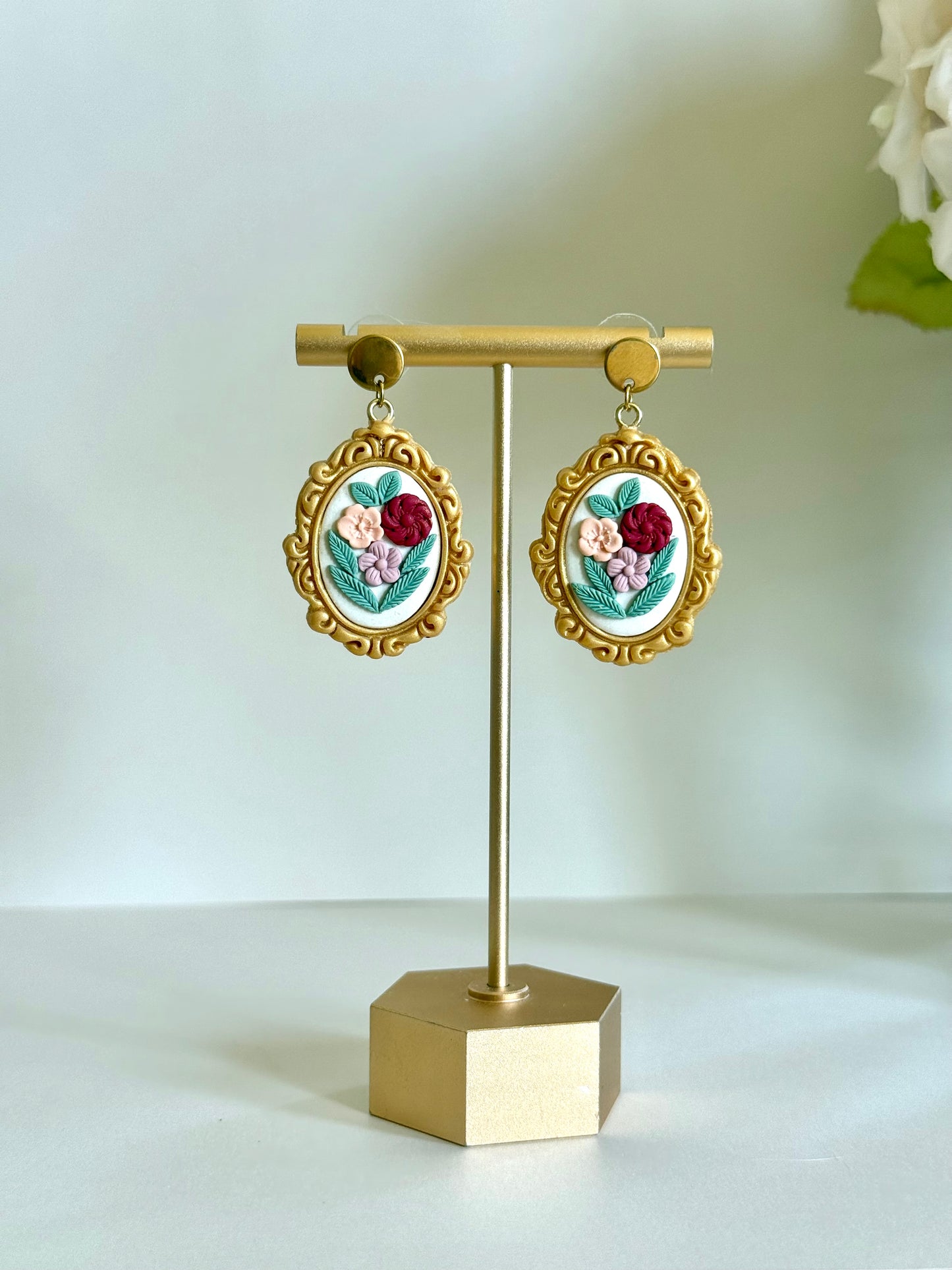 Vintage Frame & Floral Earrings