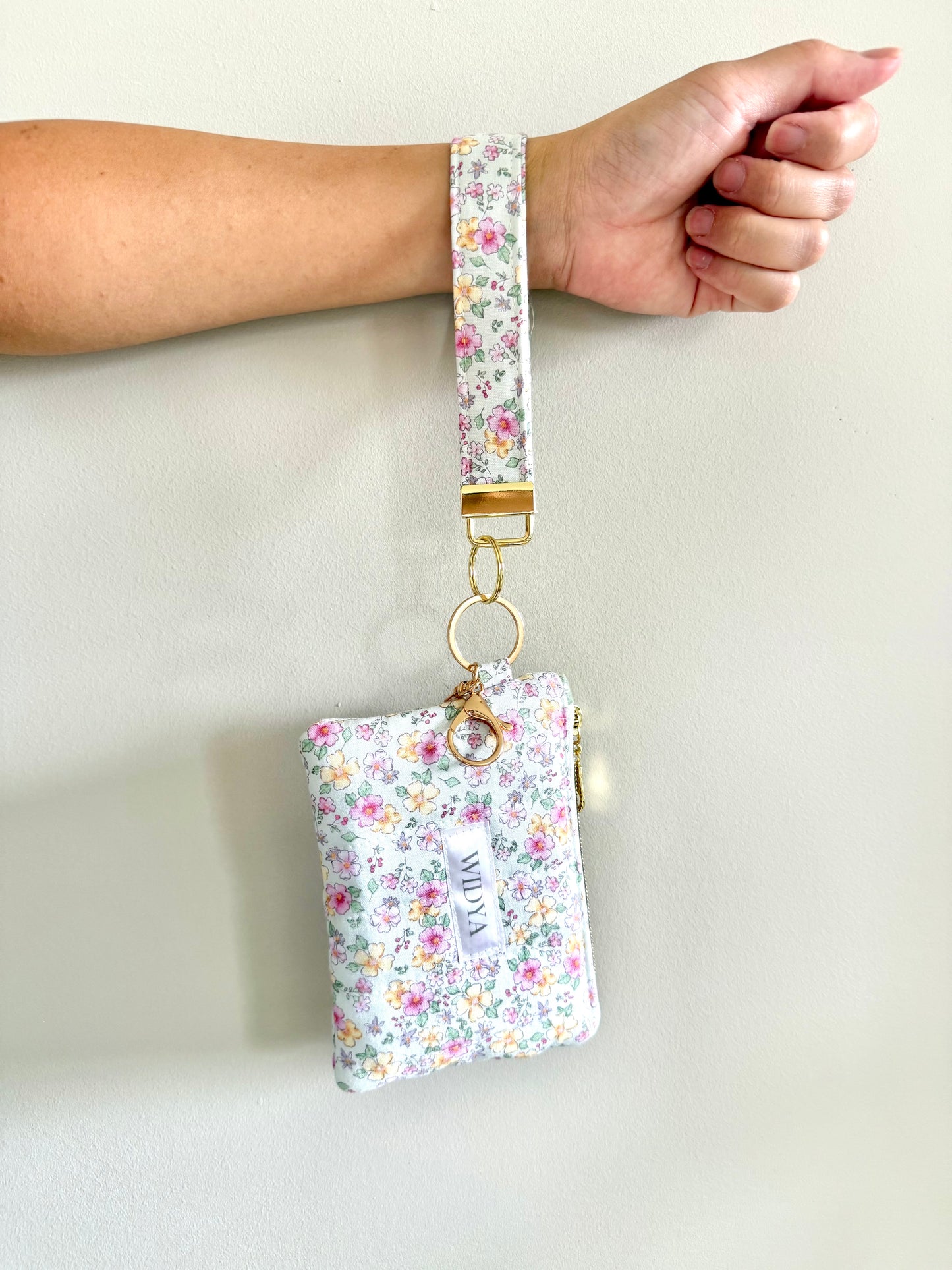 Sage Pastel Ditsy Floral Keychain Wallet