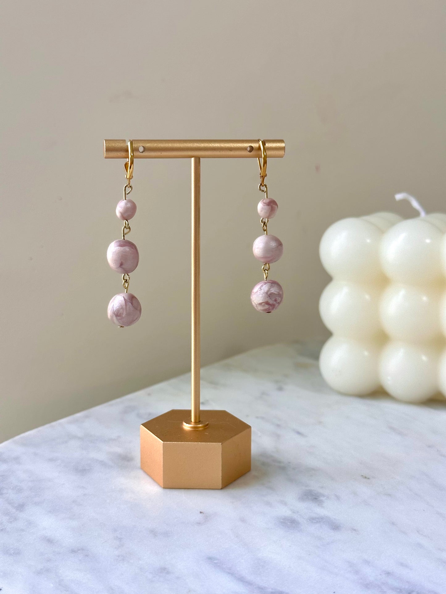 Pink + Pearl Marble Dangle Earrings