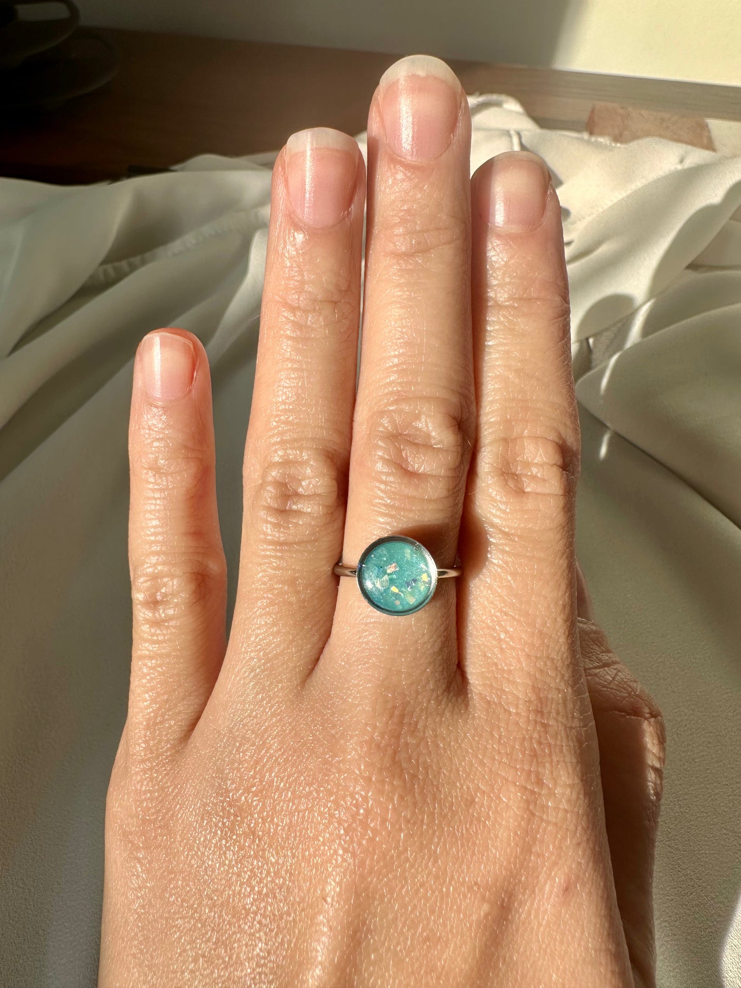 Aquamarine Opal - Adjustable SS Ring