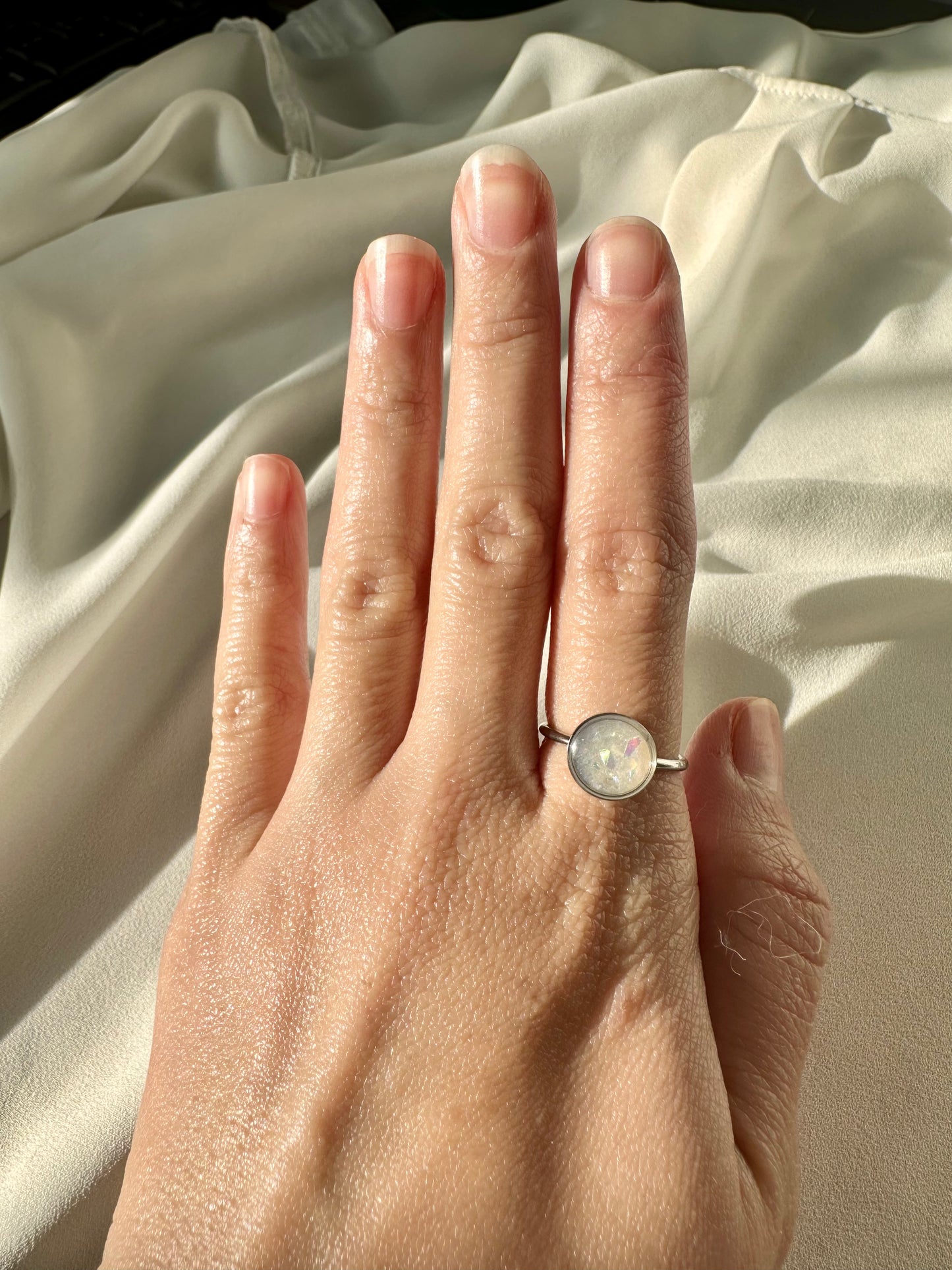 White Opal - Adjustable SS Ring