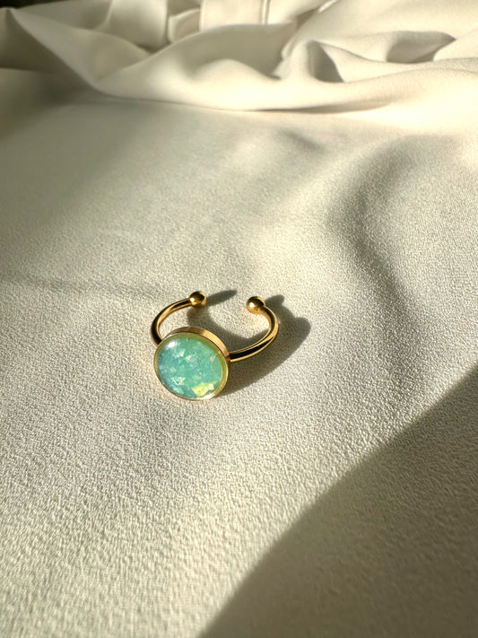 Aquamarine Opal- Adjustable Gold Ring